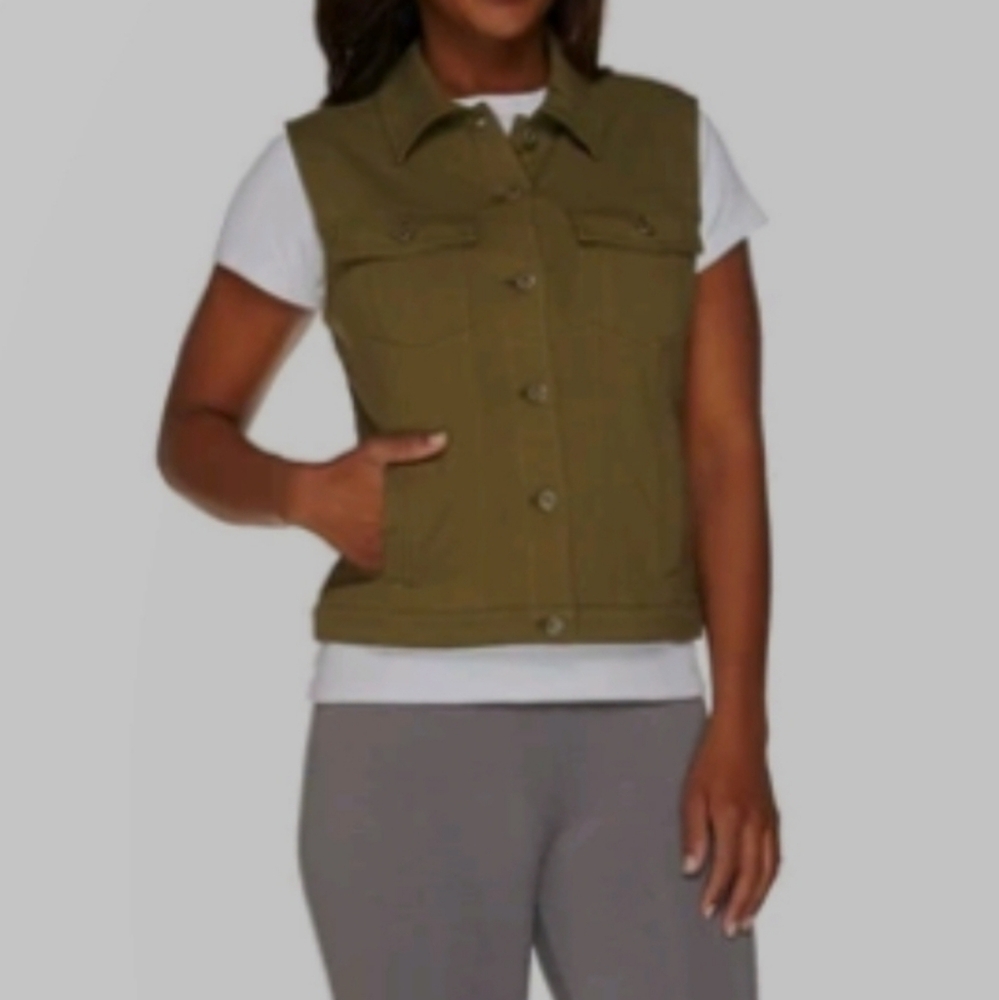D & Co. Active Autumn Olive Green French Terry Vest Size 2X